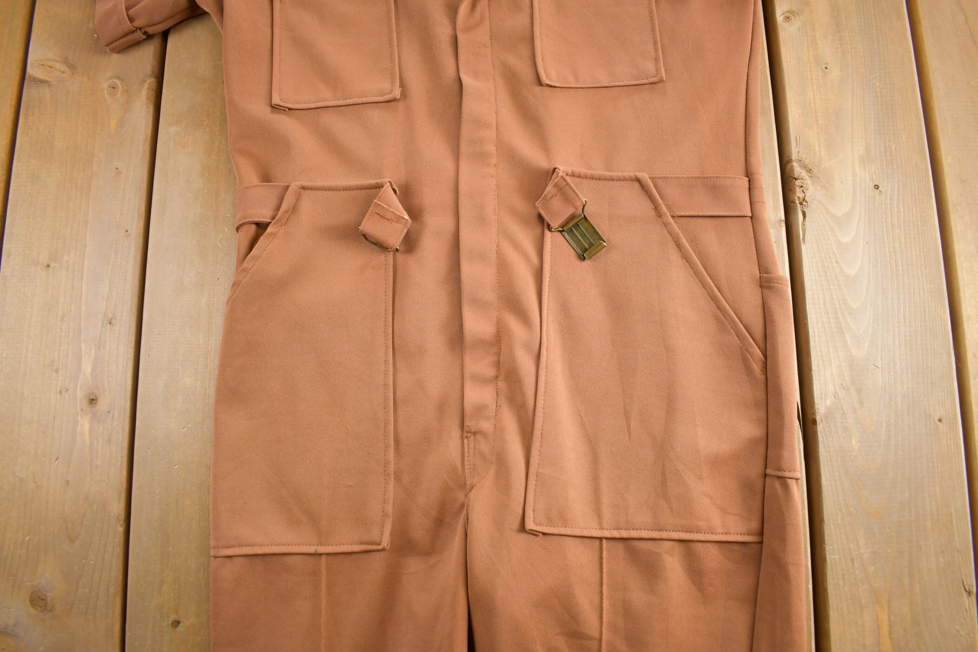 Vintage 1970s Womens Tan Cotton Jumpsuit Size 34x28