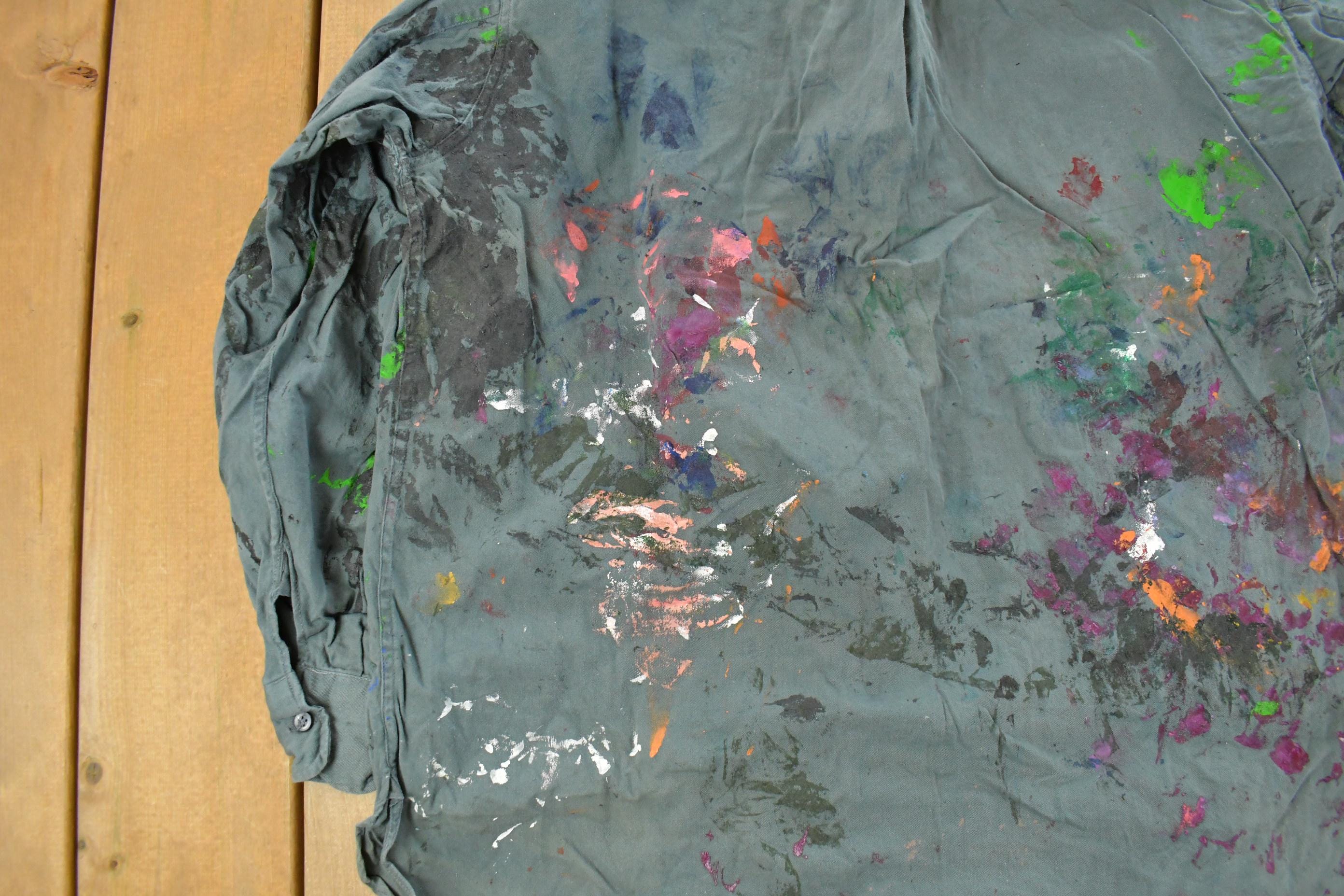 Vintage 1960s Champion Paint Splatter Button Up Shirt Men's Large /