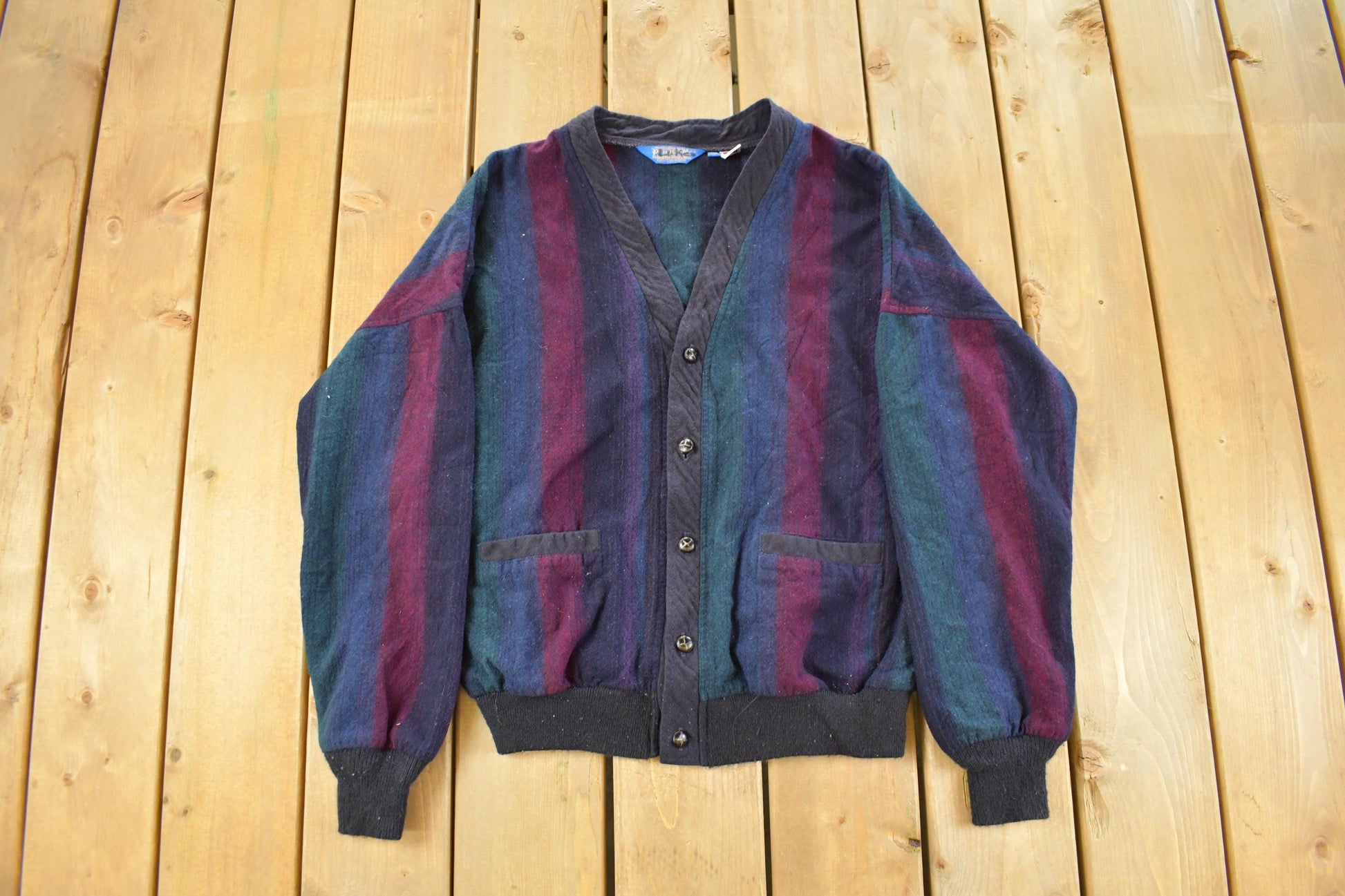 Vintage 1980s Pendleton Wool Knit Cardigan Sweater Men's Medium / Vintage 80s Cardigan / Pattern Sweater / Outdoors / 90s Wool Pendleton