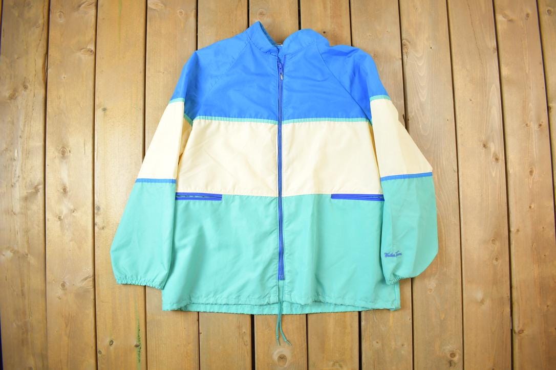 Vintage 1980s Weather Tamer Bright Striped Windbreaker