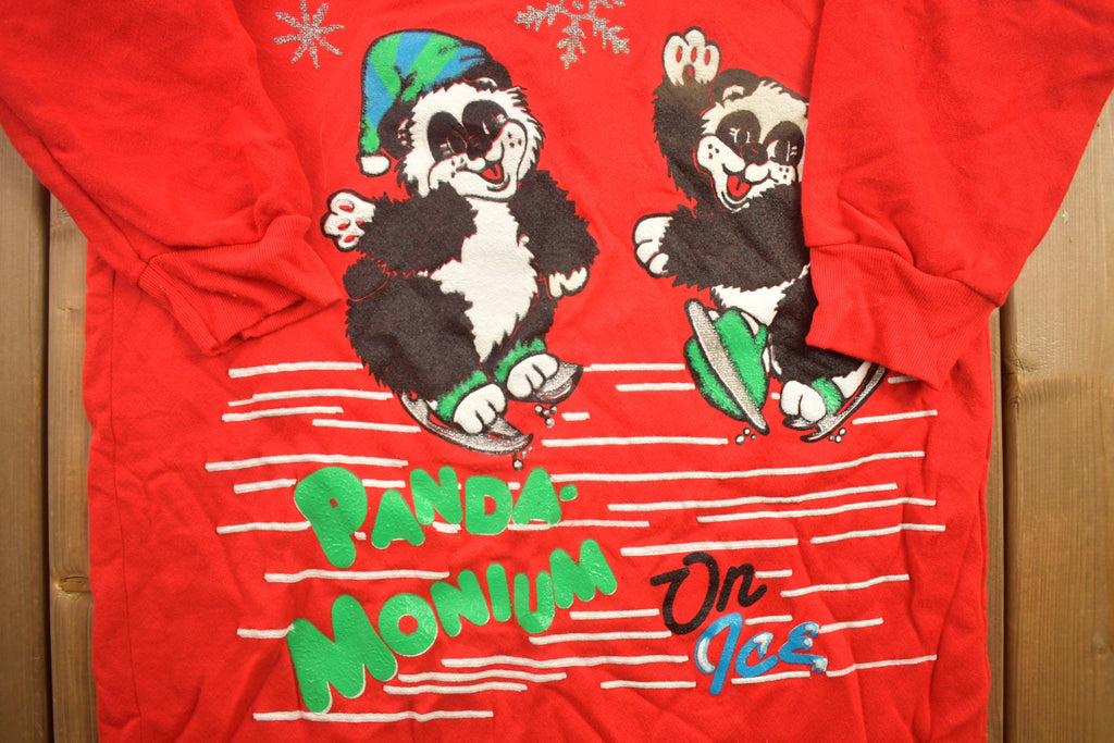 Vintage 1990s Panda-Monium On Ice Crewneck Sweatshirt / 90s Crewneck / Made In USA / Streetwear / Festive Sweater / Cute / Animal Sweater
