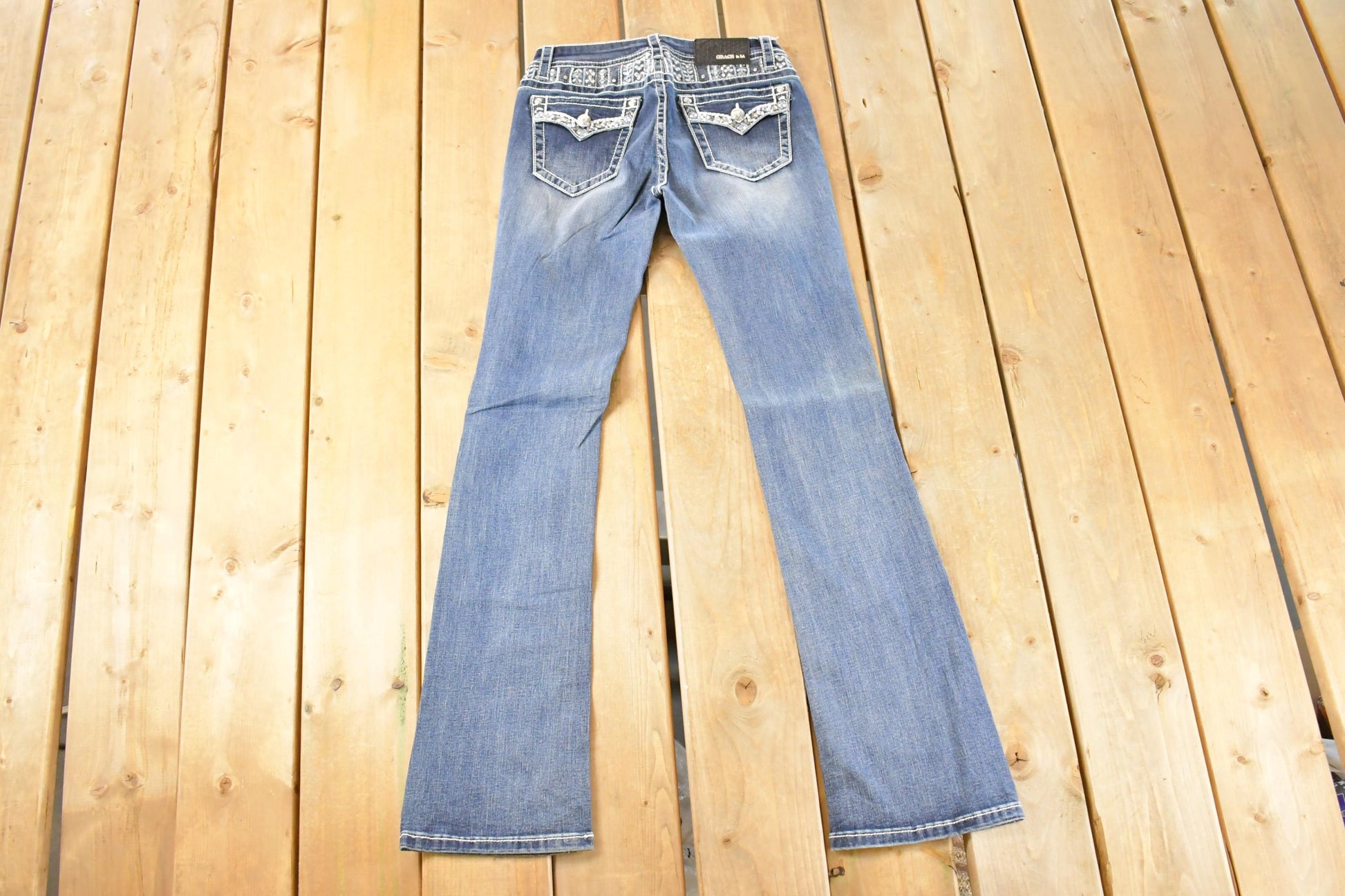Vintage Deadstock Y2K Grace In LA Bedazzled Bootcut Low Rise Jeans Women's Size 26 x 32