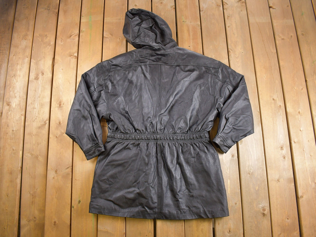 Vintage 1990s Full Length Black Leather Trench Coat