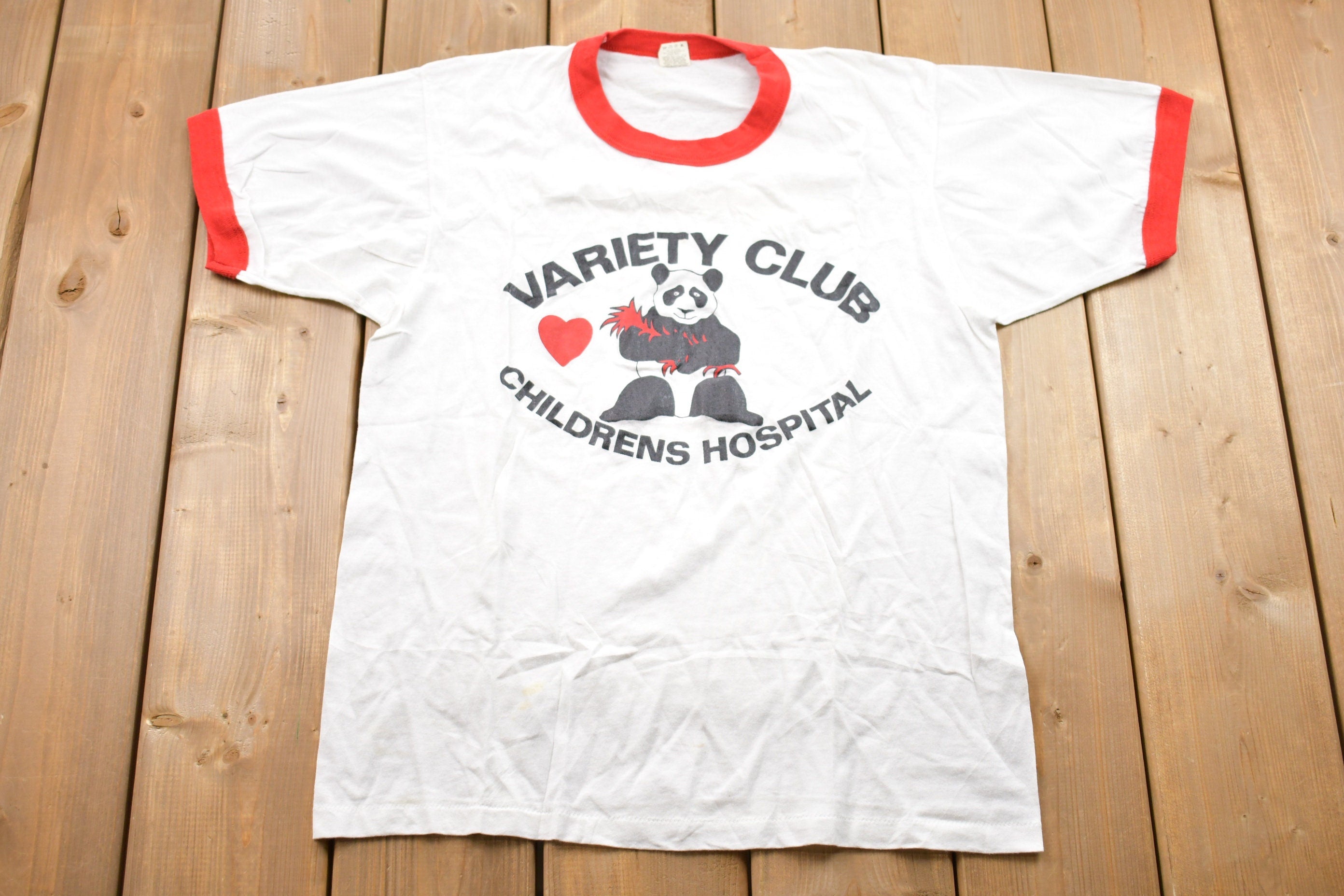 Vintage 1980s Variety Club Children's Hospital Graphic Ringer T-Shirt