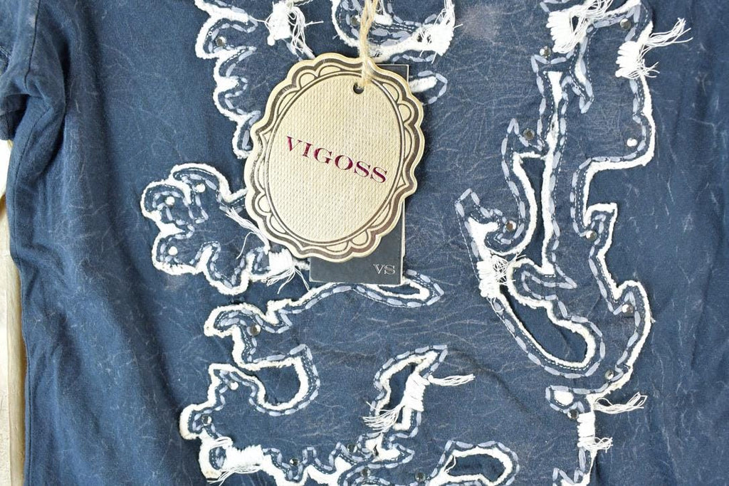 Women Vintage Deadstock Vigoss Y2K Argyle Lion Double Sleeve T-Shirt / Vigoss Grunge Skull Print / Contrast Stitch / Internet Famous