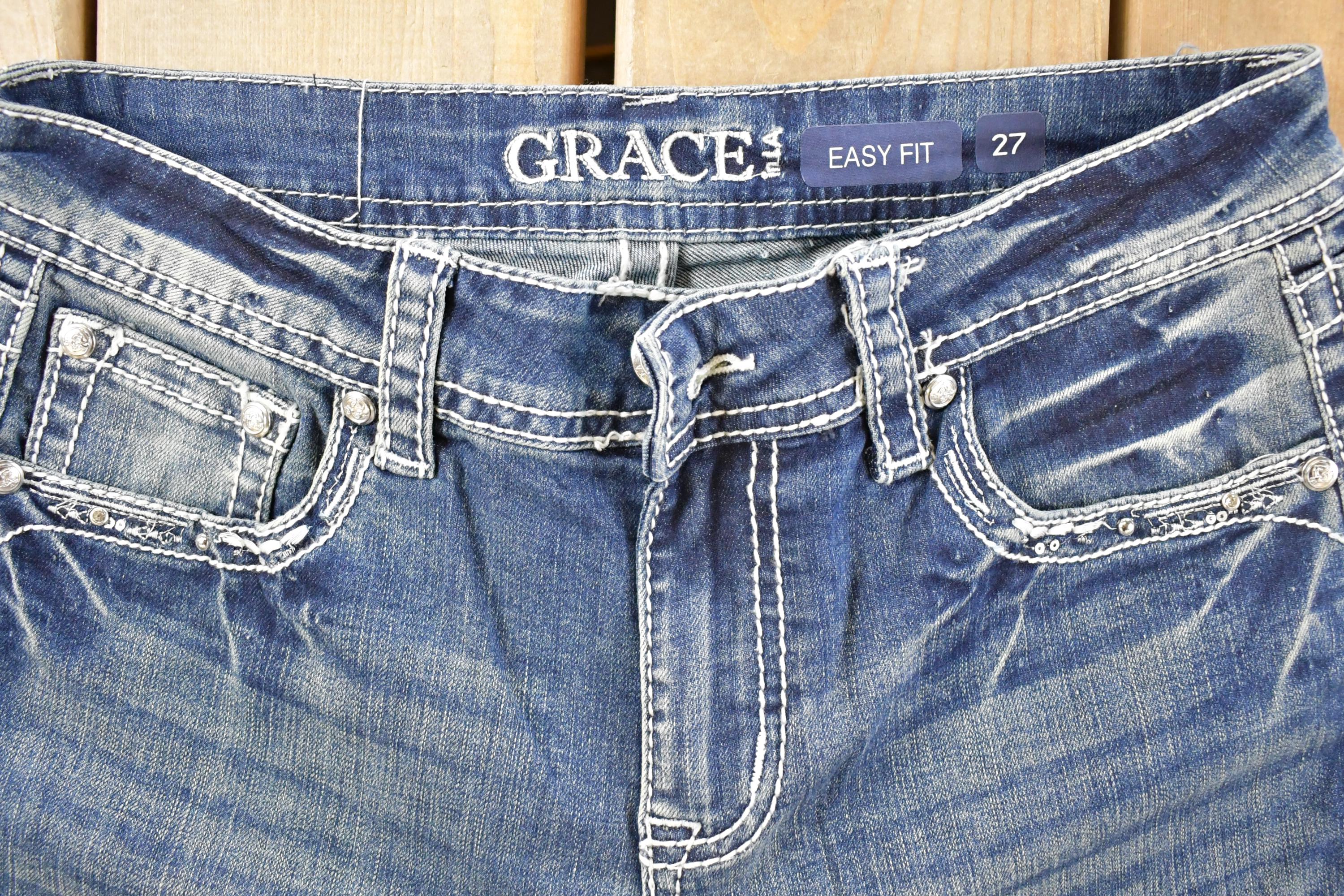 Vintage Deadstock Y2K Grace LA Bedazzled Low Rise Jeans Women's Size 27 x 32
