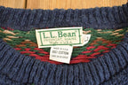 Vintage 1990s LL Bean Heavy Knit Crewneck Sweater Men's L / 90's Abstract Pattern 3D Knitted Sweatshirt