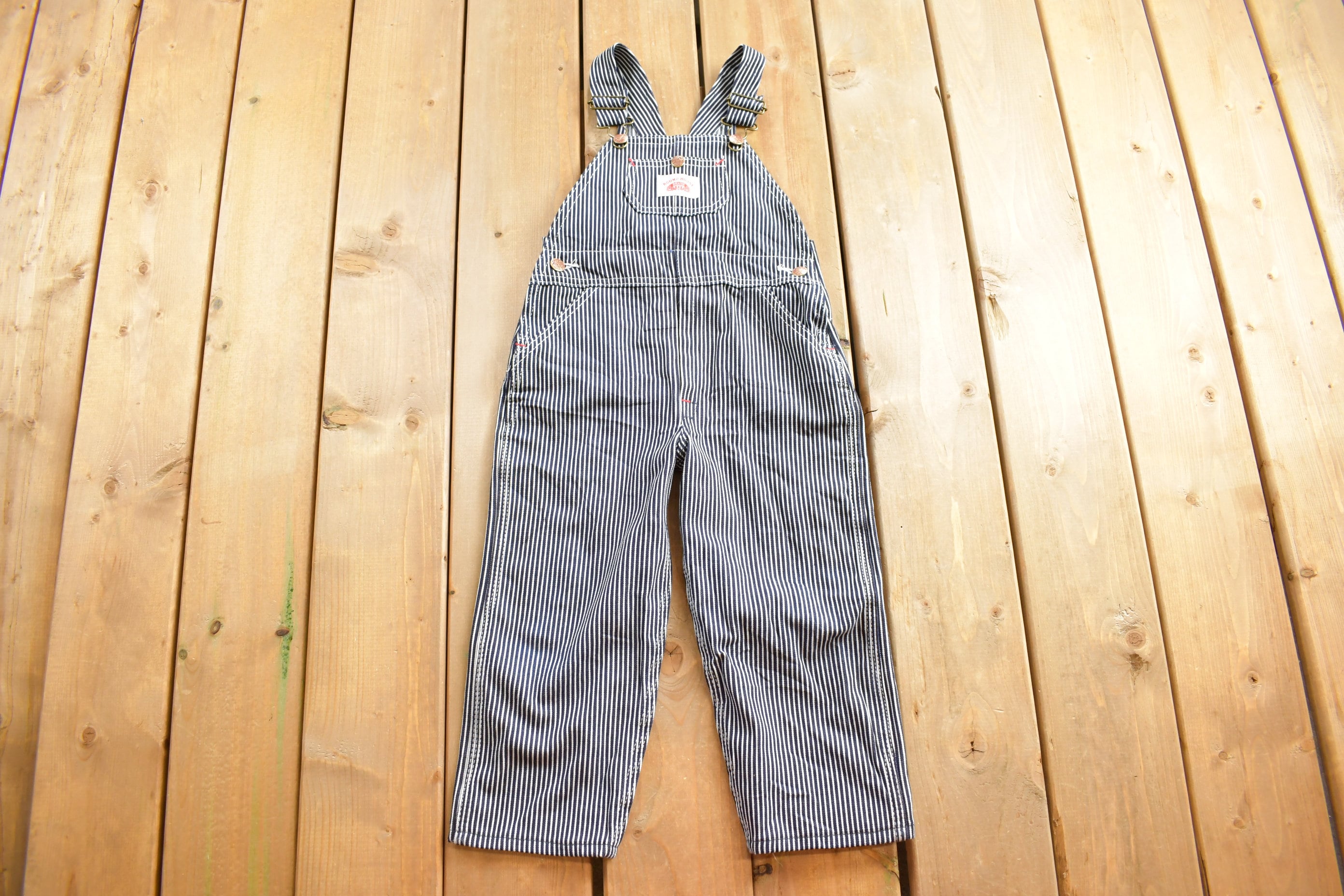 Vintage 1960s Round House Hickory Striped Youth Denim Jean Overalls Size 24 x 15