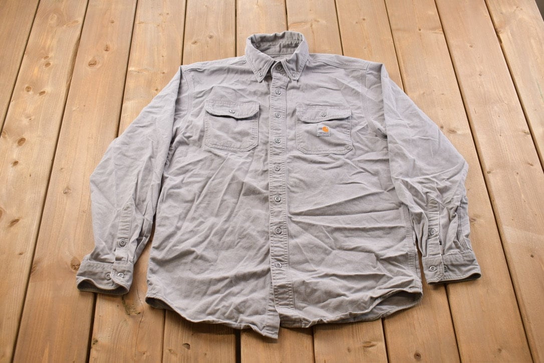 Vintage 1990s Flame Resistant Carhartt Blank Button Up Shirt