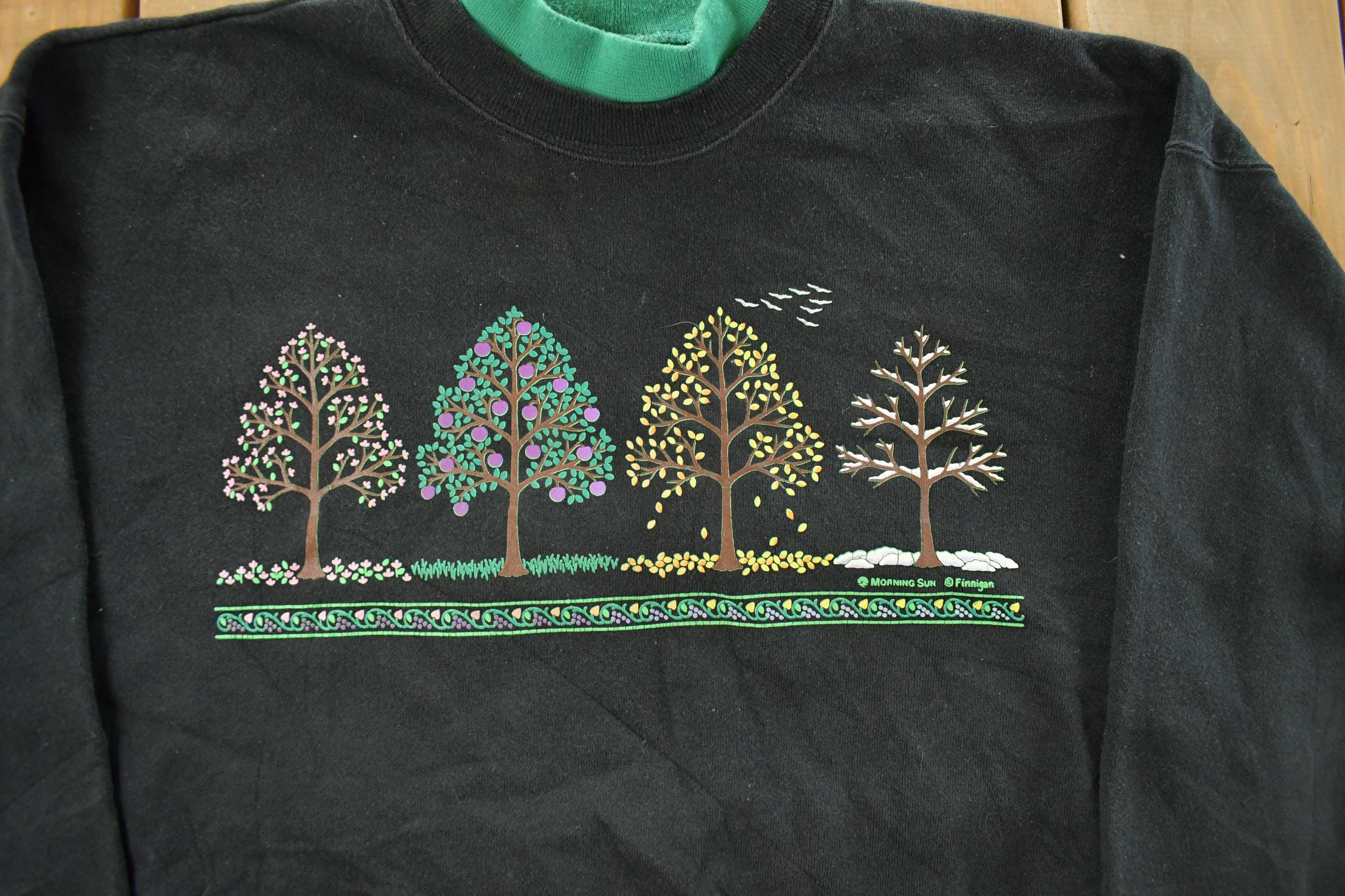 Vintage 1990s Morning Sun Trees Nature Crewneck Sweatshirt Men's Large