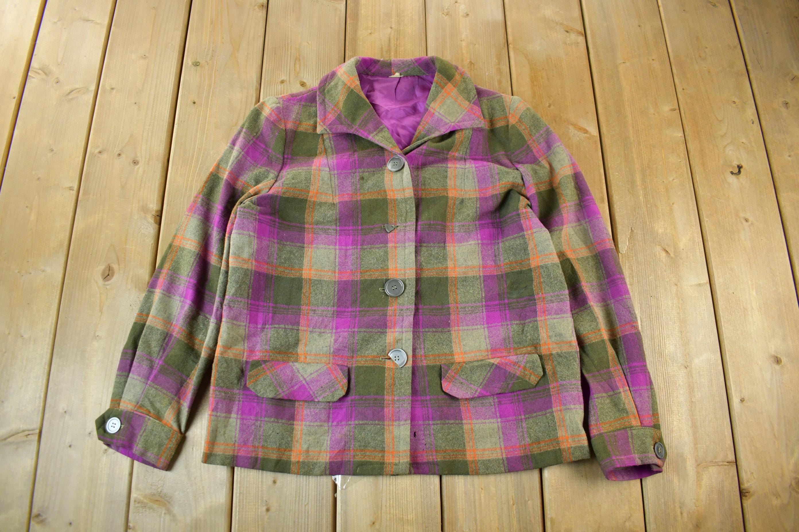 Vintage 1960s 1970s Wool Flannel Button Up Jacket Shirt Women's S-M