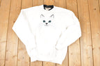 Vintage 1990s Top Stitch Cute Kitty Face Double Collar Crewneck Sweatshirt Women's M