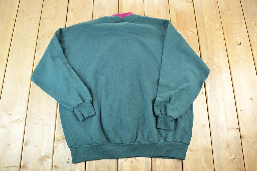 Vintage 1990s Top Stitch By Morning Sun Cute Floral Double Collar Crew Neck Sweater Made In USA 90s Crewneck