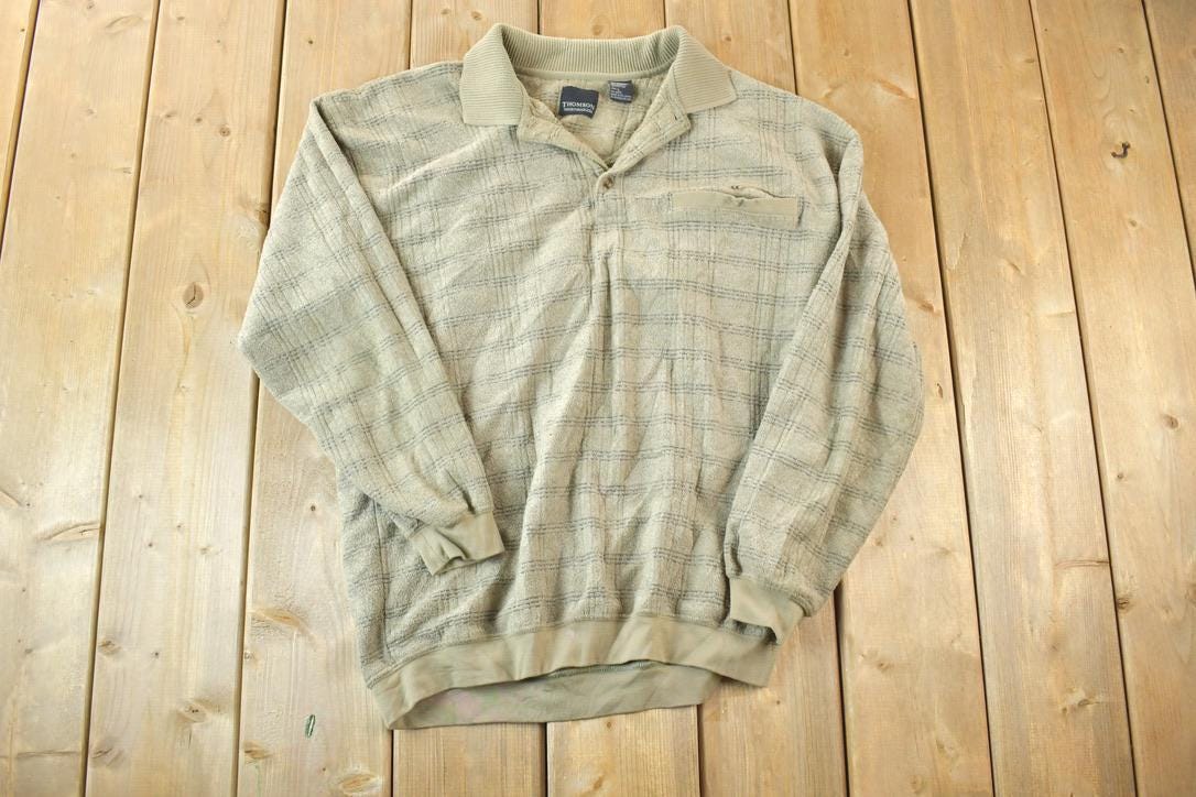 Vintage 1990s Thomson Collared Knit Abstract Pattern Crewneck Sweater  90s Crewneck  Preppy Knits