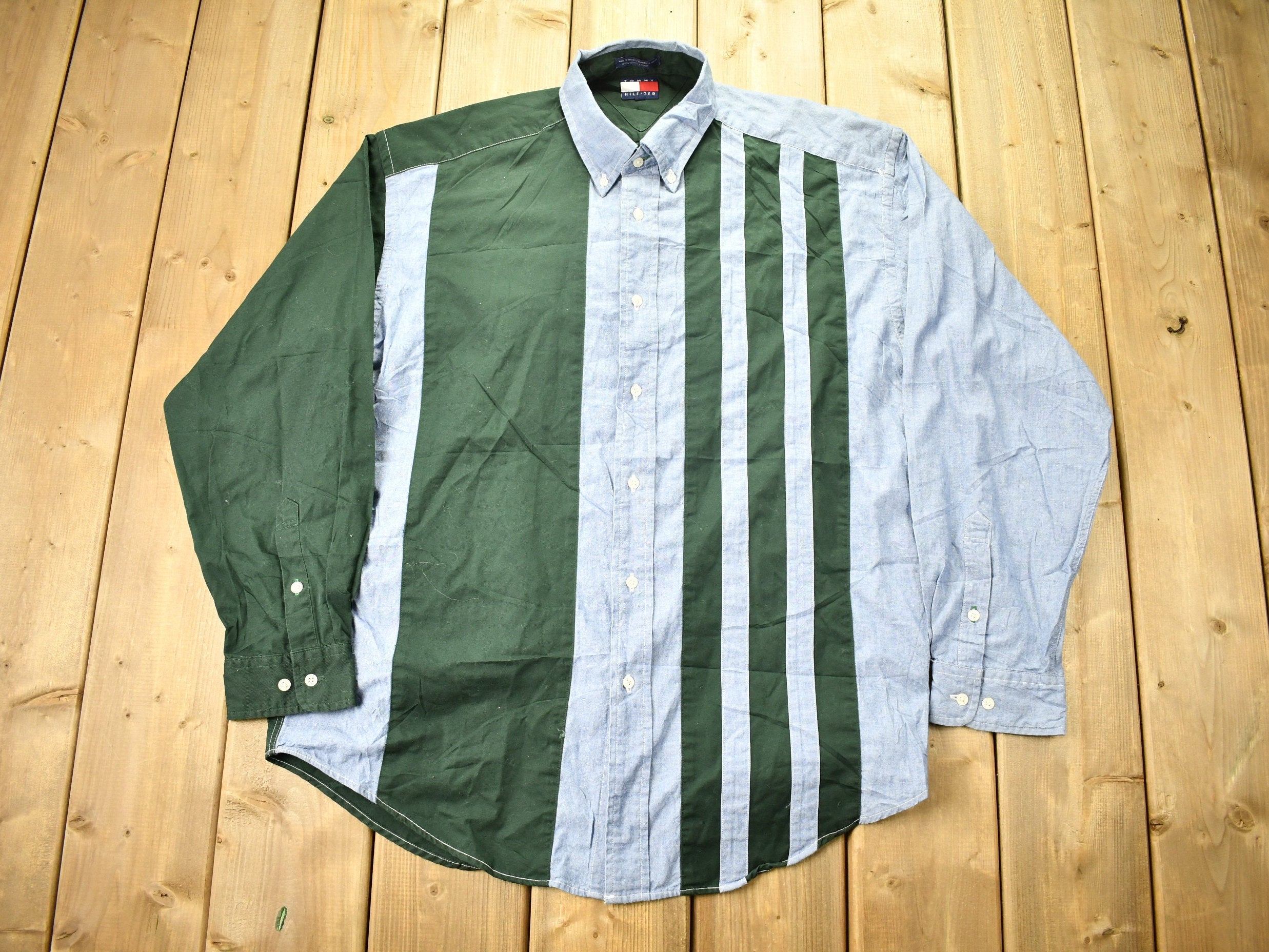 Vintage 1990s Tommy Hilfiger Striped Color Block Button Up Shirt