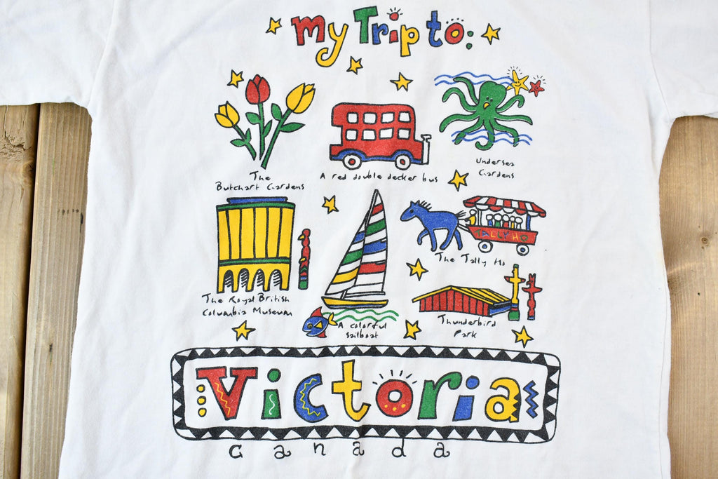 Vintage 1990s Victoria British Colombia Landmarks Souvenir Single Stitch Graphic Travel T-Shirt Made In Canada