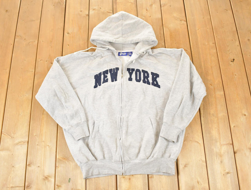 Vintage 1990s New York Embroidered Zip Up Hoodie Sweatshirt Men's XL