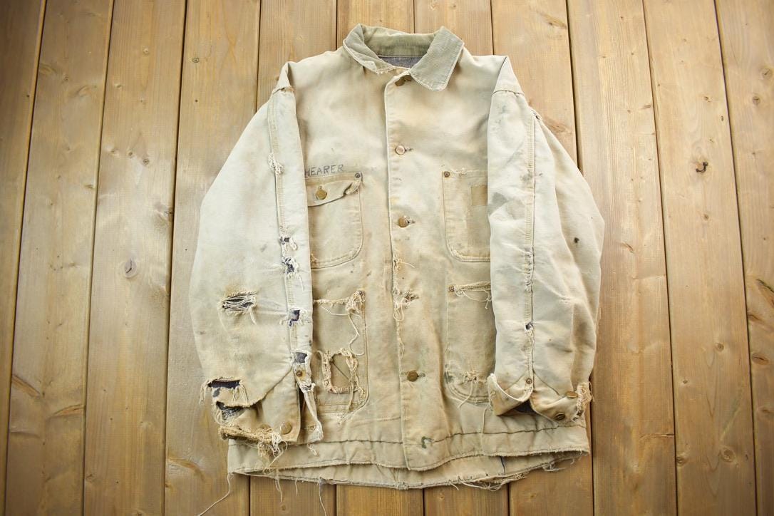 Vintage 1970s Carhartt Blanket Lined Chore Coat Heavily Distressed