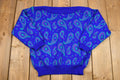 Vintage 1980s Dayglo Paisley Print Boat-Neck Knit Sweater