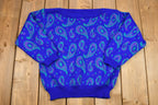 Vintage 1980s Dayglo Paisley Print Boat-Neck Knit Sweater