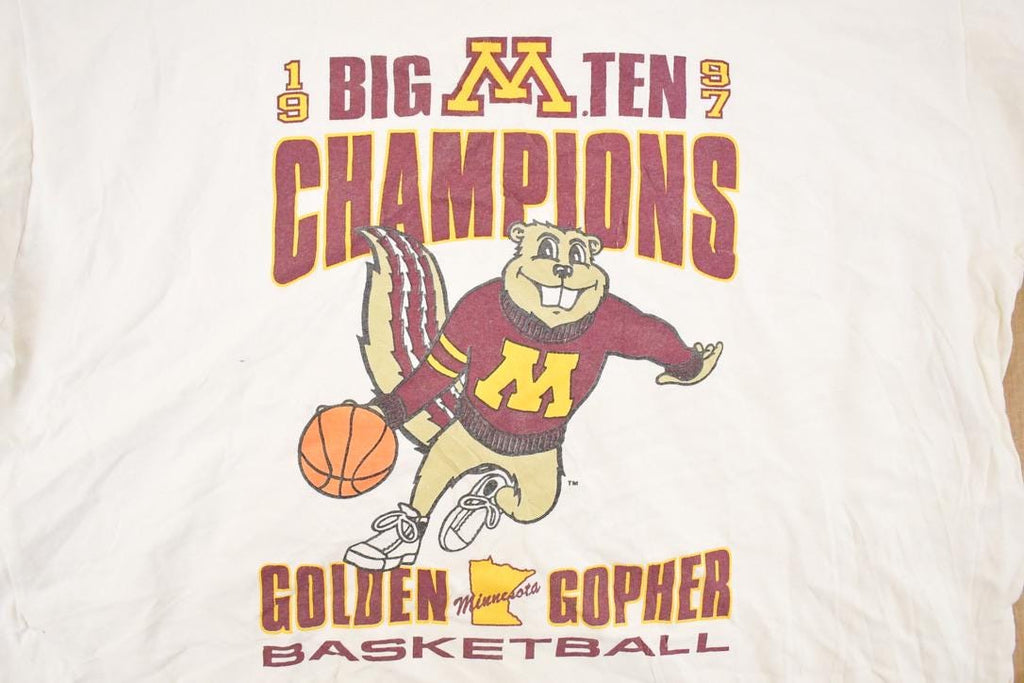 Vintage 1990s Golden Gopher Basketball Big Ten Champions Cartoon Graphic Print Souvenir T-Shirt Men's L