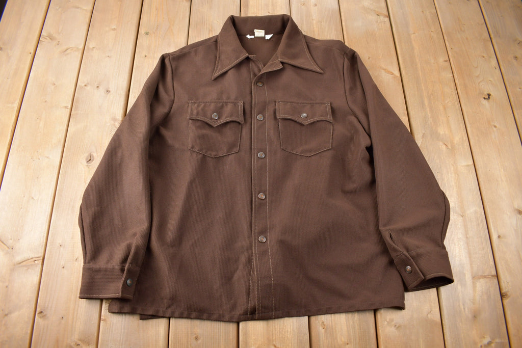 Vintage 1970s Levi's Western Style Brown Button Up Shirt Made in USA Size XL