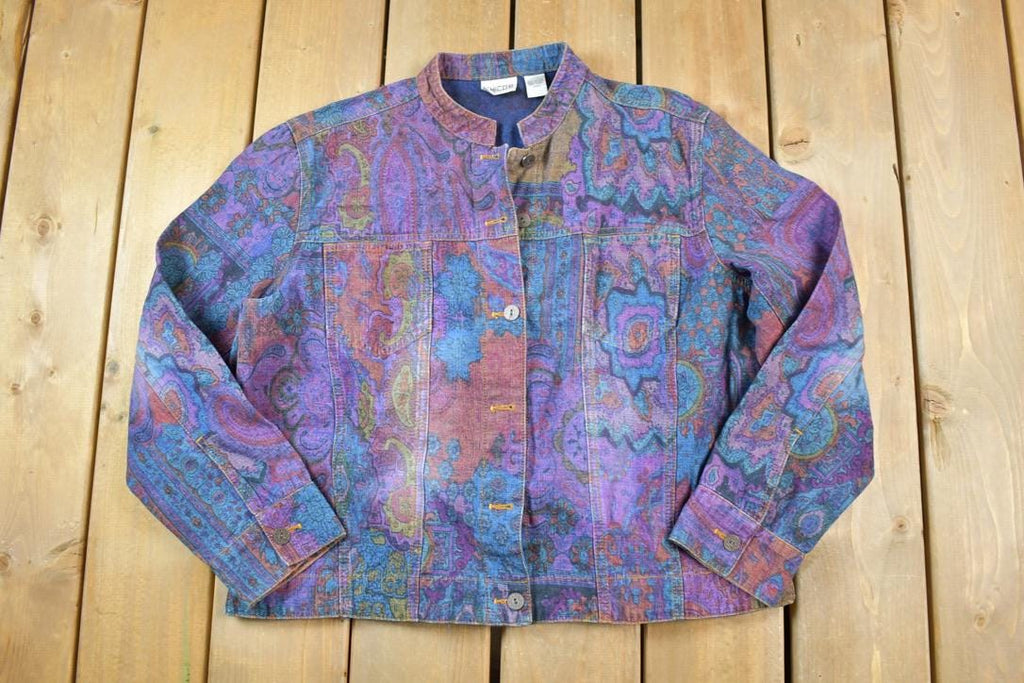 Vintage 1990s Chico Abstract Pattern Trippy Jean Jacket Made In USA