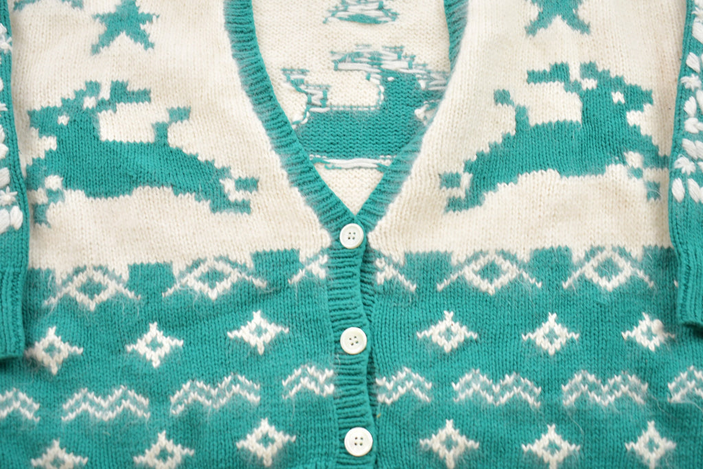 Vintage 1980s Deer Graphic Knitted Cardigan Sweater