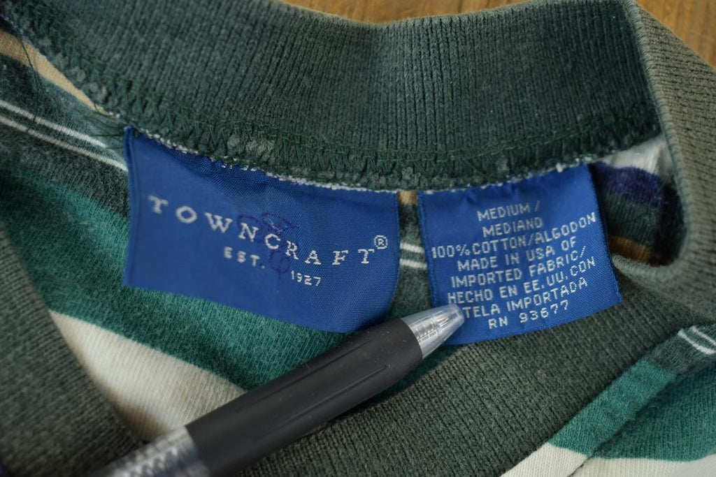 Vintage 1990s Towncraft Horizontal Striped Short Sleeve Henley Graphic T-Shirt