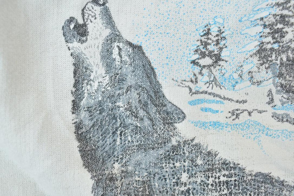Vintage 1980s Northern Frontier Canada Two Wolves Crewneck
