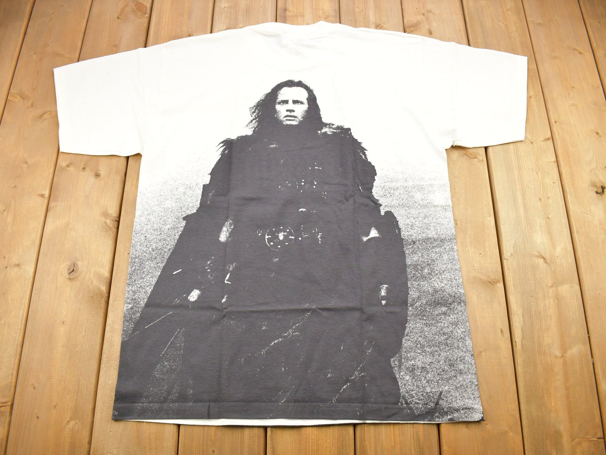 Vintage 1990s Highlander All Over Print Movie Promo T-shirt