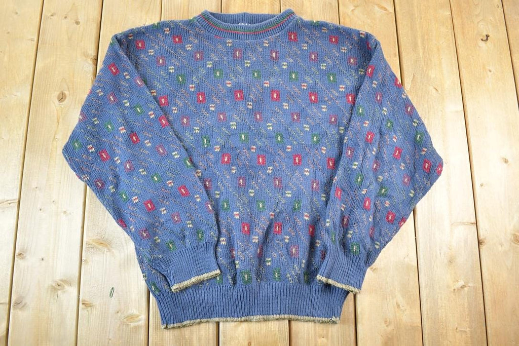 Vintage 1990s Trader Bay Knit Abstract Pattern Crewneck Sweater Mens M  90s Crewneck  Preppy Knits  Wool Blend  Cotton Blend