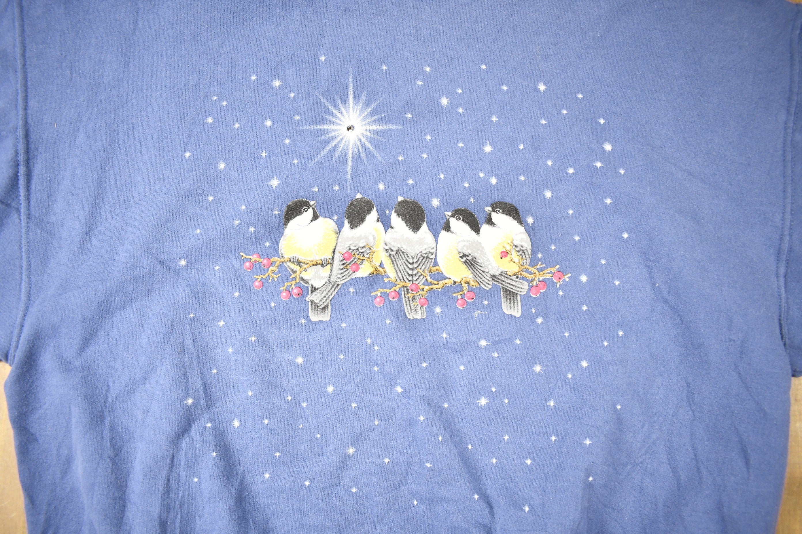 Vintage 1990s Cute Bird Graphic Double Collared Crewneck /