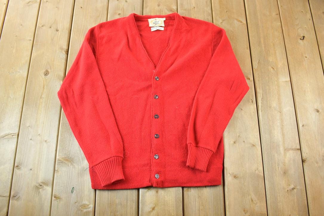 Vintage 1970s Lord James Knit Perfect Mild Distress Cardigan Sweater Made In USA