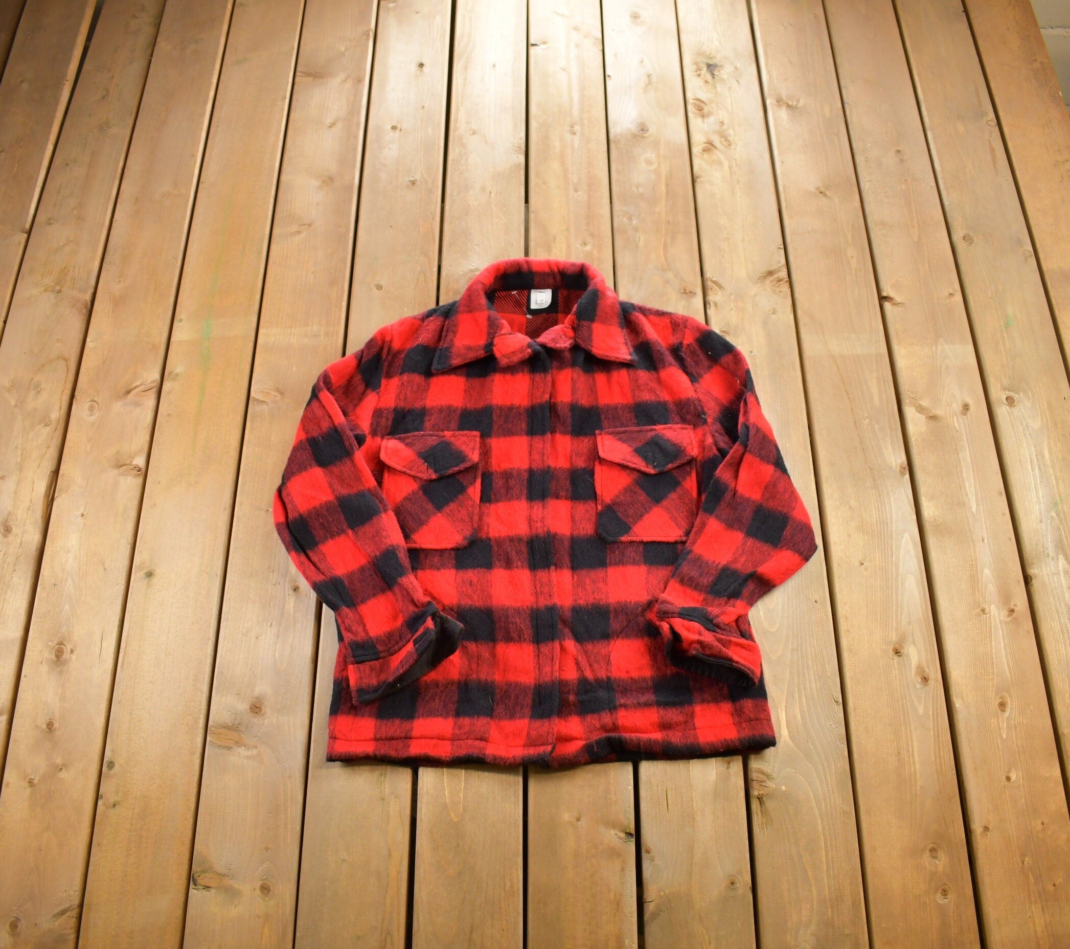 Vintage 1980s Buffalo Plaid Wool Button Up Shirt