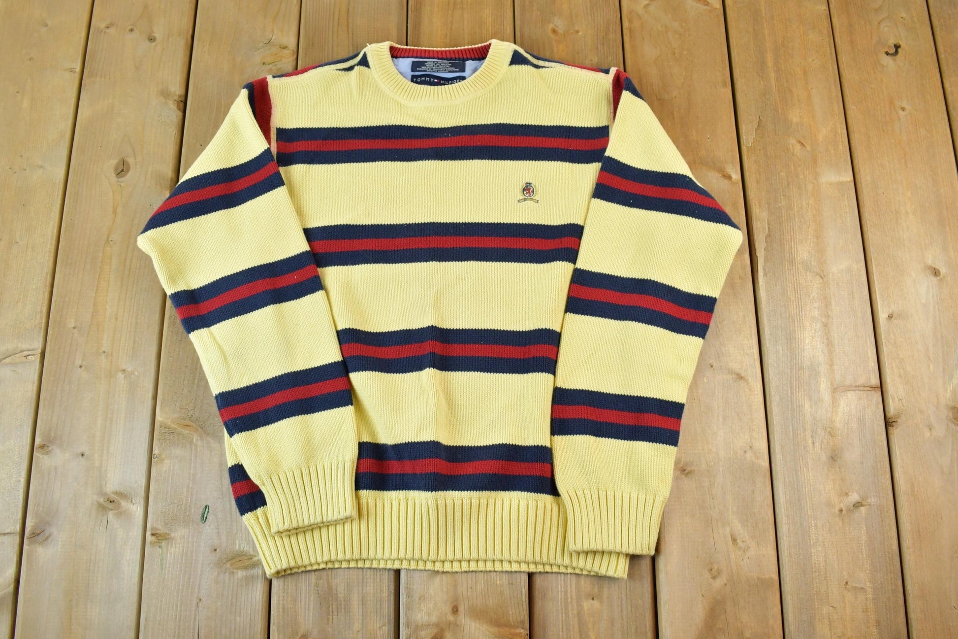 Vintage Y2K Tommy Hilfiger Knit Crewneck Sweater / 90s Crewneck / Abstract Pattern / Preppy Knits