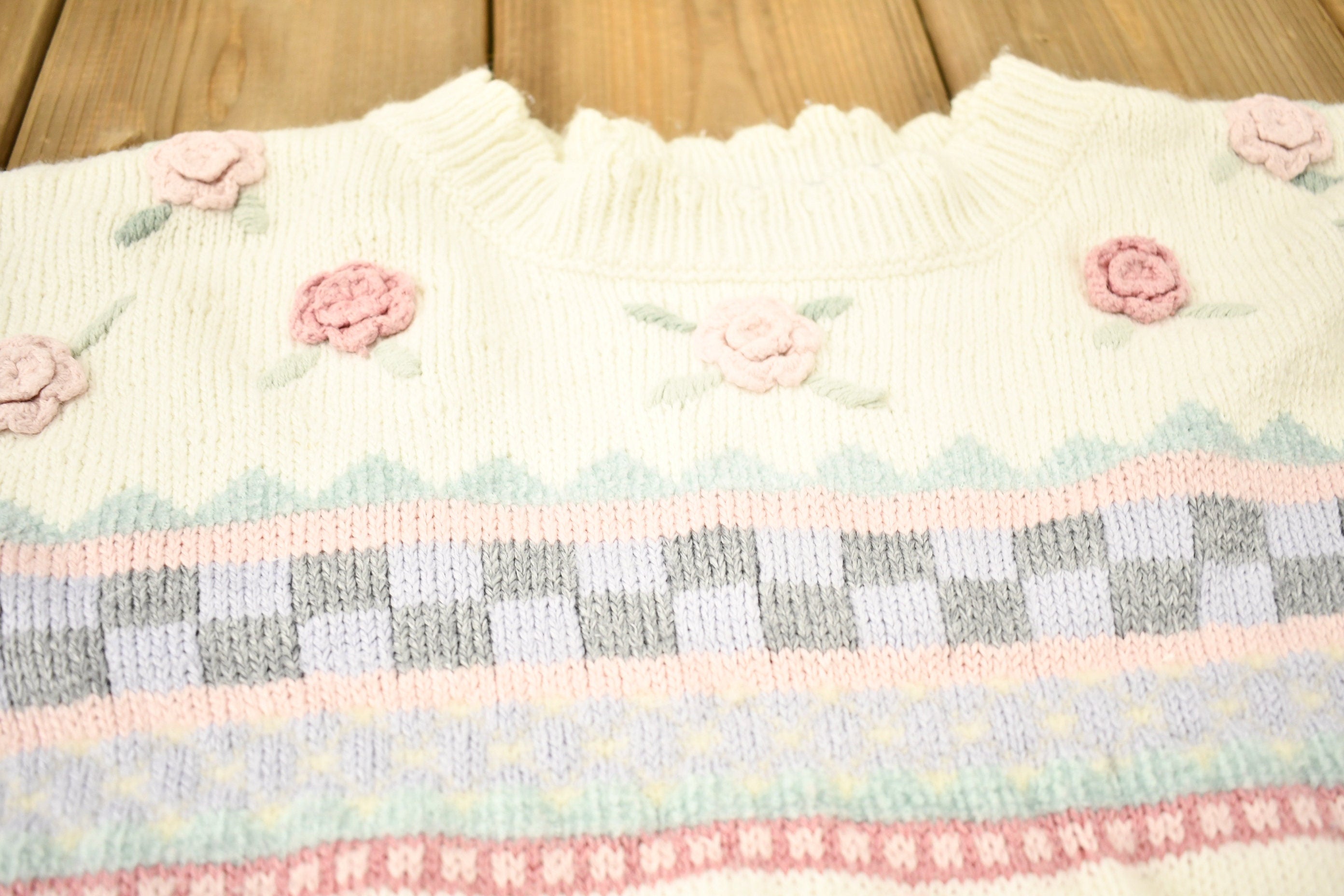 Vintage 1990s Jantzen Classics Hand Embroidered Knitted Sweater