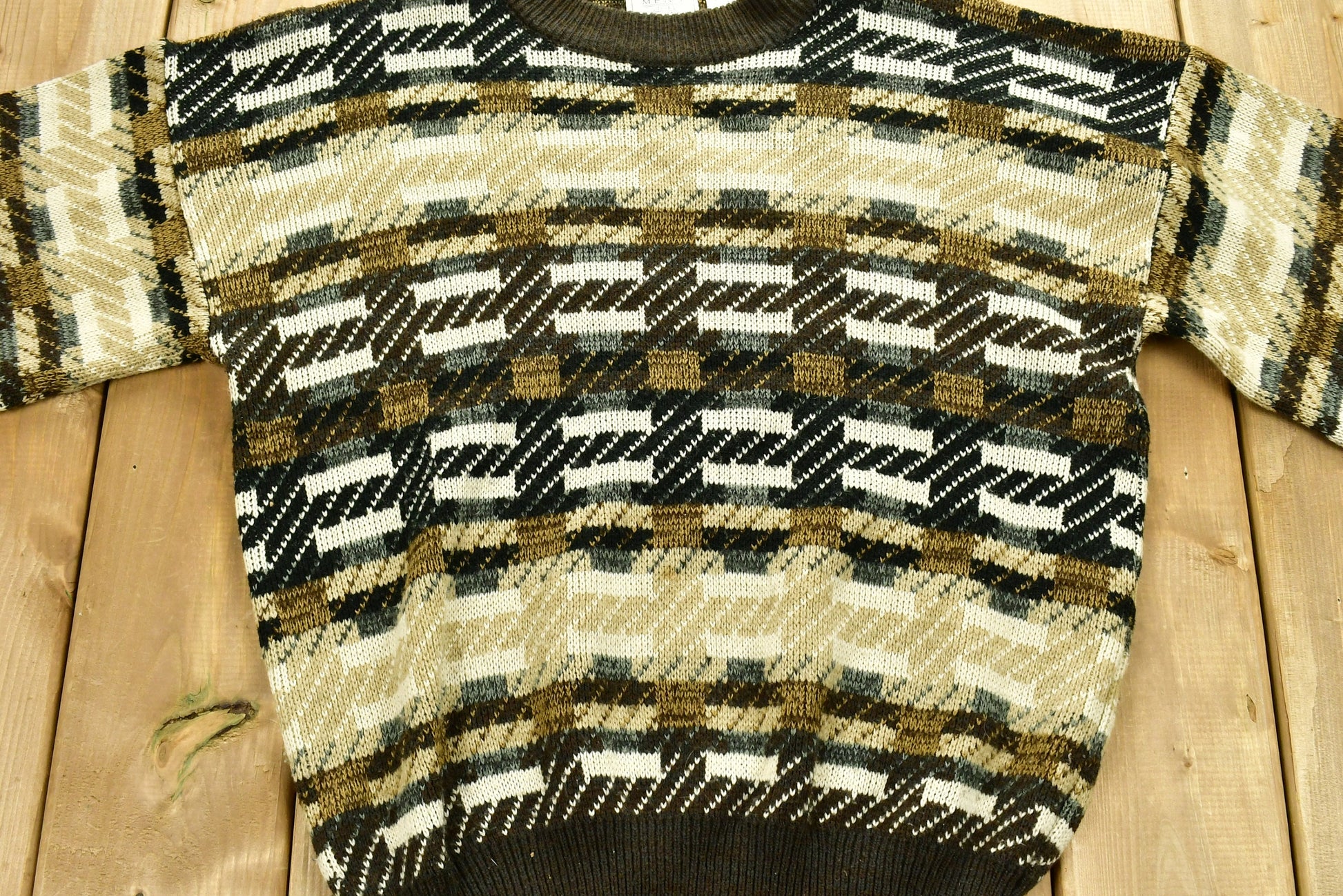 Vintage 1990s Abstract Color Block Knitted Sweater / Vintage 90s Crewneck / All Over Pattern / Outdoor / Sweatshirt / Abstract Graphic