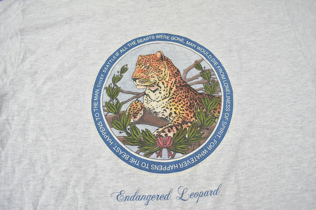 Vintage 1990s Endangered Leopard Theme Single Stitch Graphic T-Shirt Made In USA