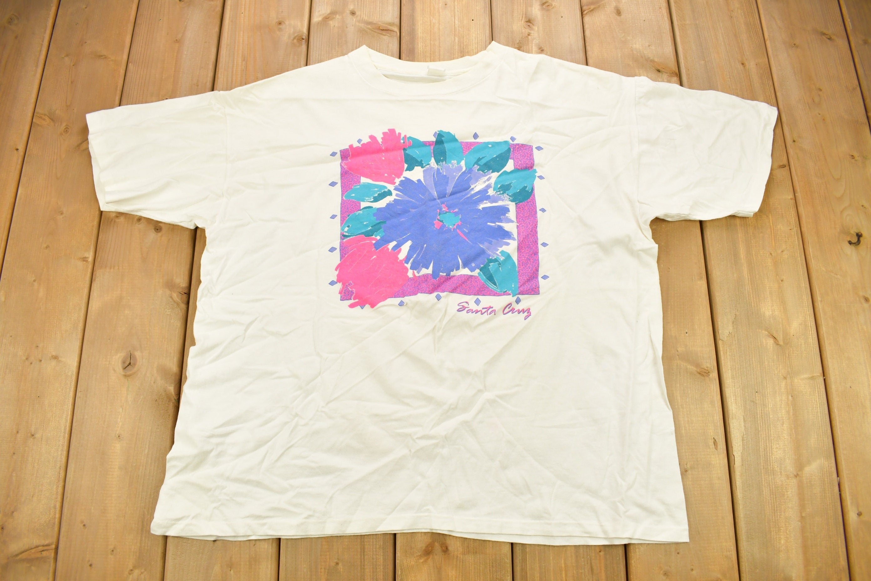 Vintage 1990s Santa Cruz Flower Theme Souvenir T Shirt