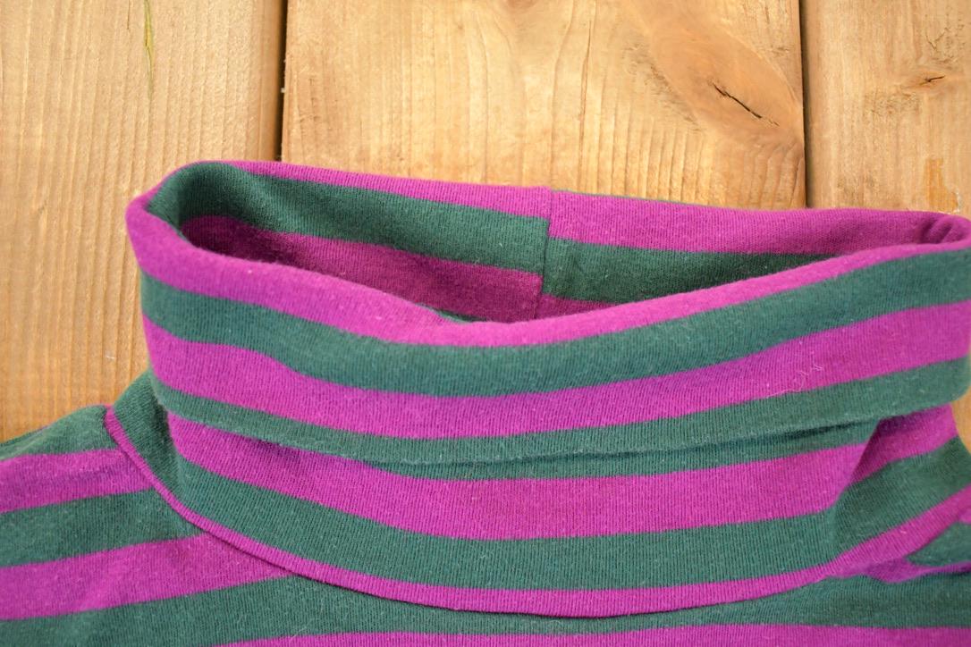 Vintage 1990s Trend Basics Striped Turtleneck Sweatshirt Mens L
