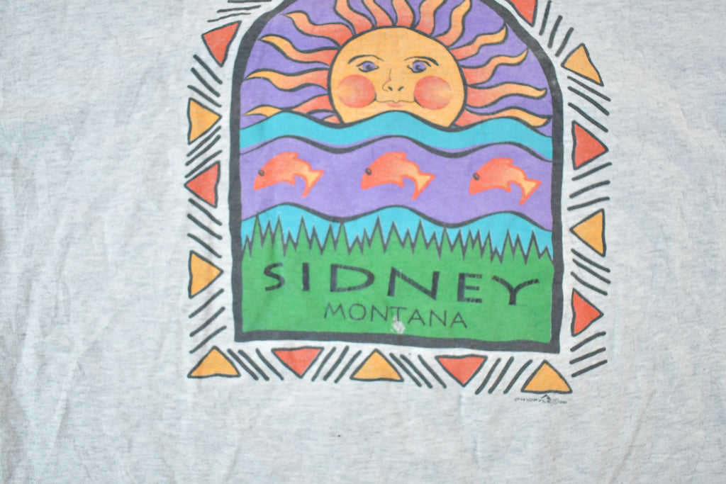 Vintage 1990s Sidney Montana Souvenir Purple Sleeve T-Shirt Mens L