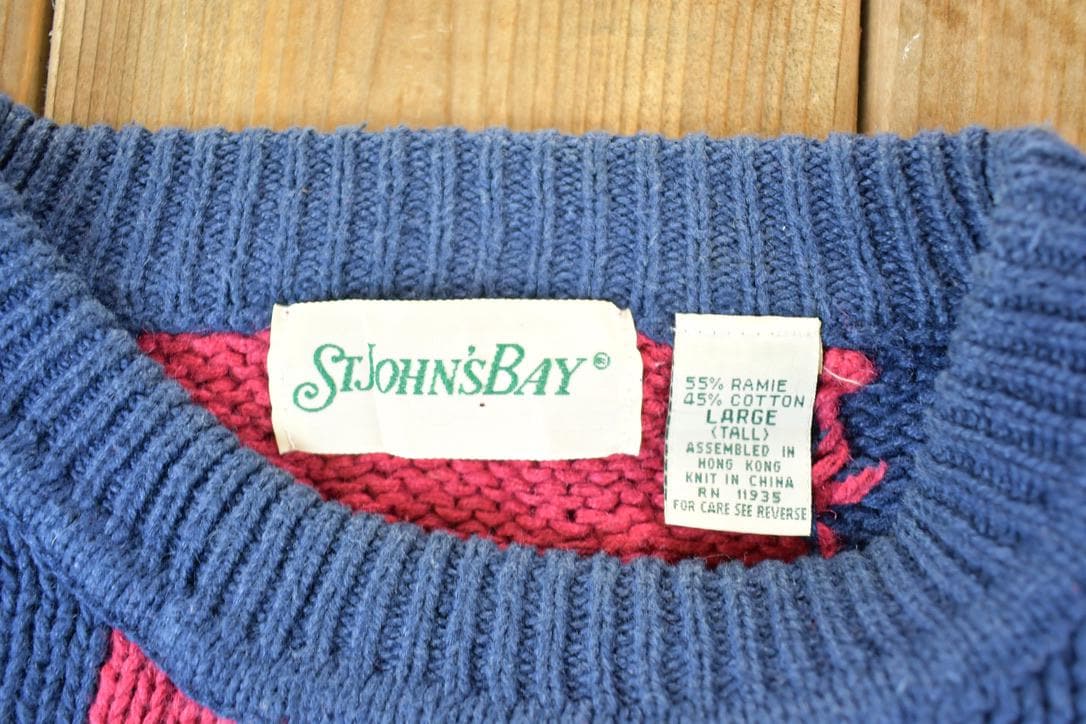 Vintage 1990s St John's Bay Cable Knit Abstract Pattern Crewneck Sweater Mens L