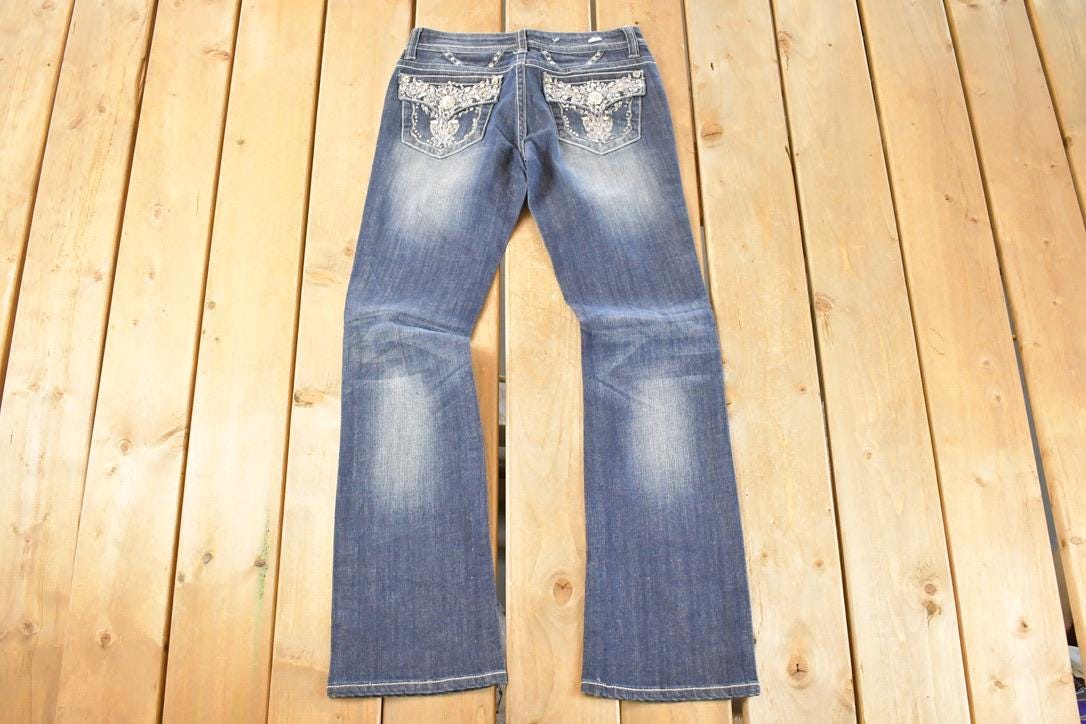 Vintage Deadstock Y2K Grace In LA Bedazzled Bootcut Low Rise Skinny Jeans Women's Size 27 x 32