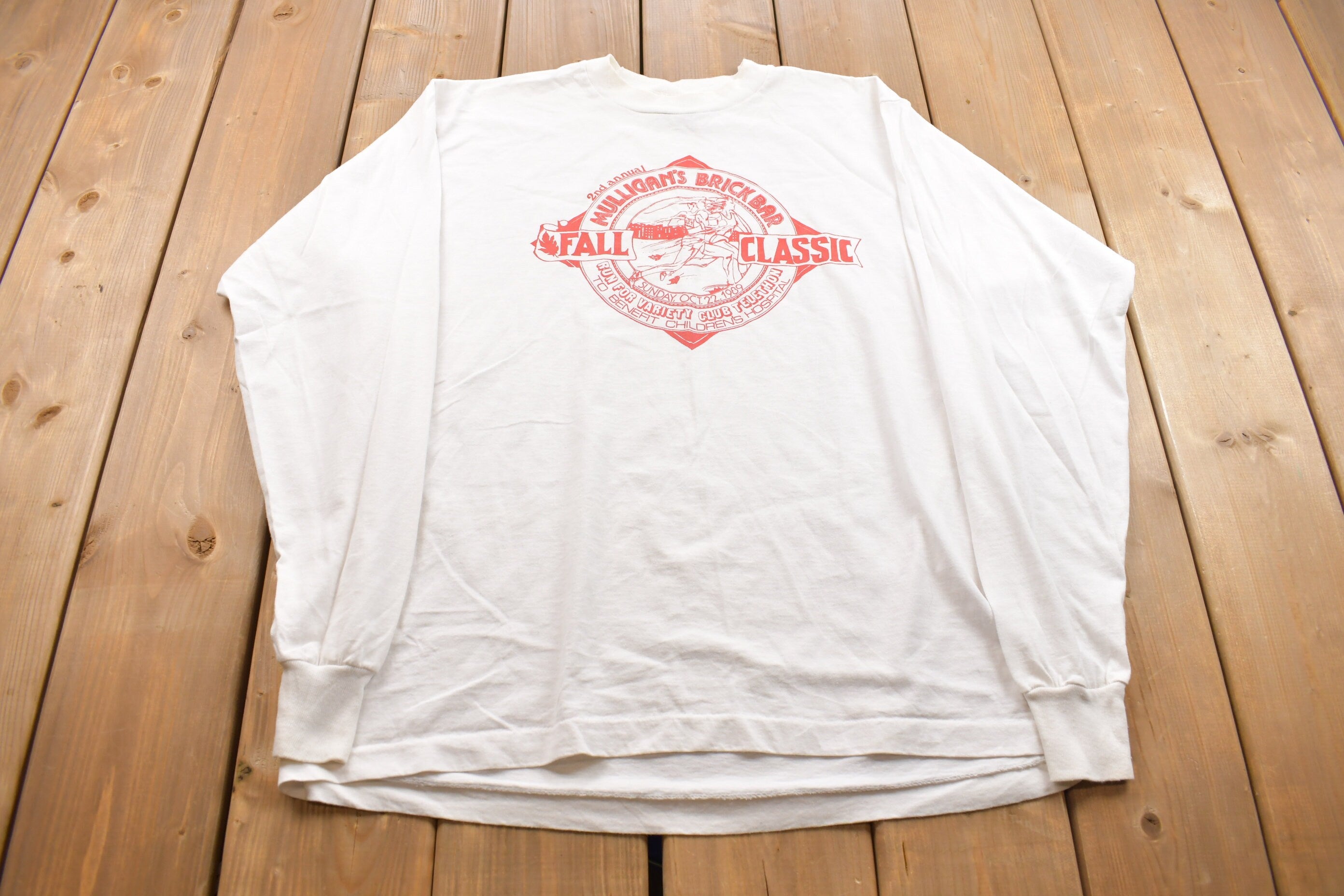 Vintage 1989 Milligan's Brick Bar Fall Classic Graphic Long Sleeve Shirt /
