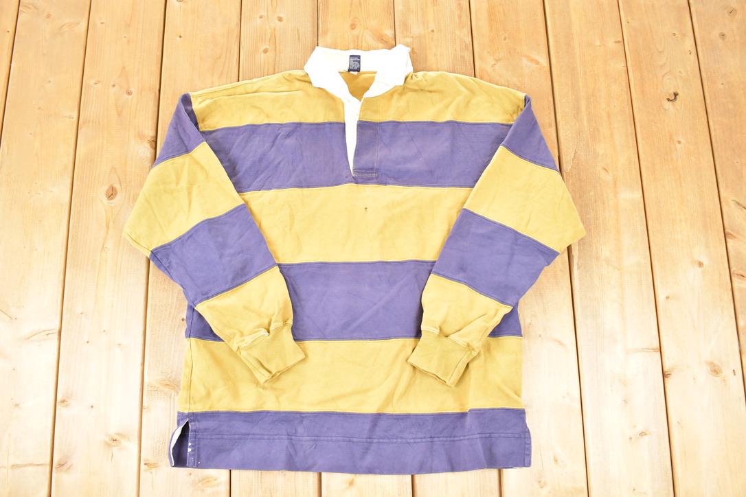 Vintage 1990s Rugby Striped Quarter Button Shirt Mens M