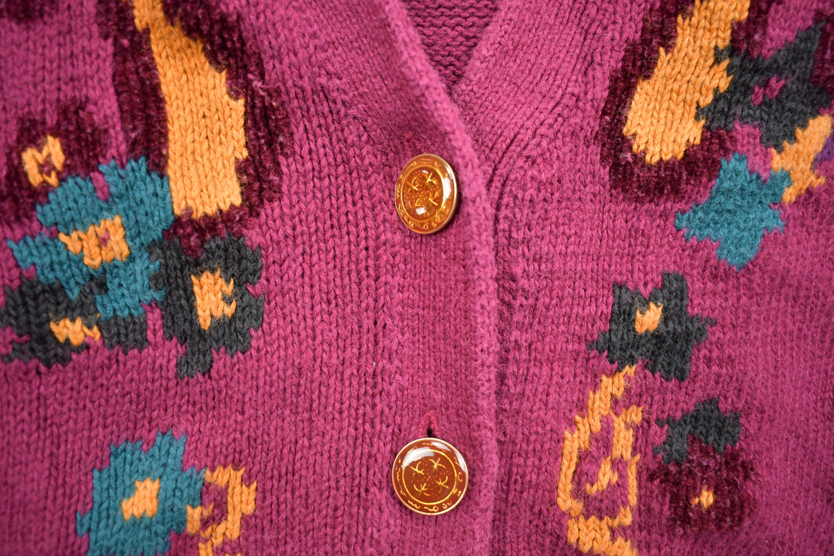 Vintage 1990s Maggie Lawrence Floral Paisley Knitted Cardigan Sweater