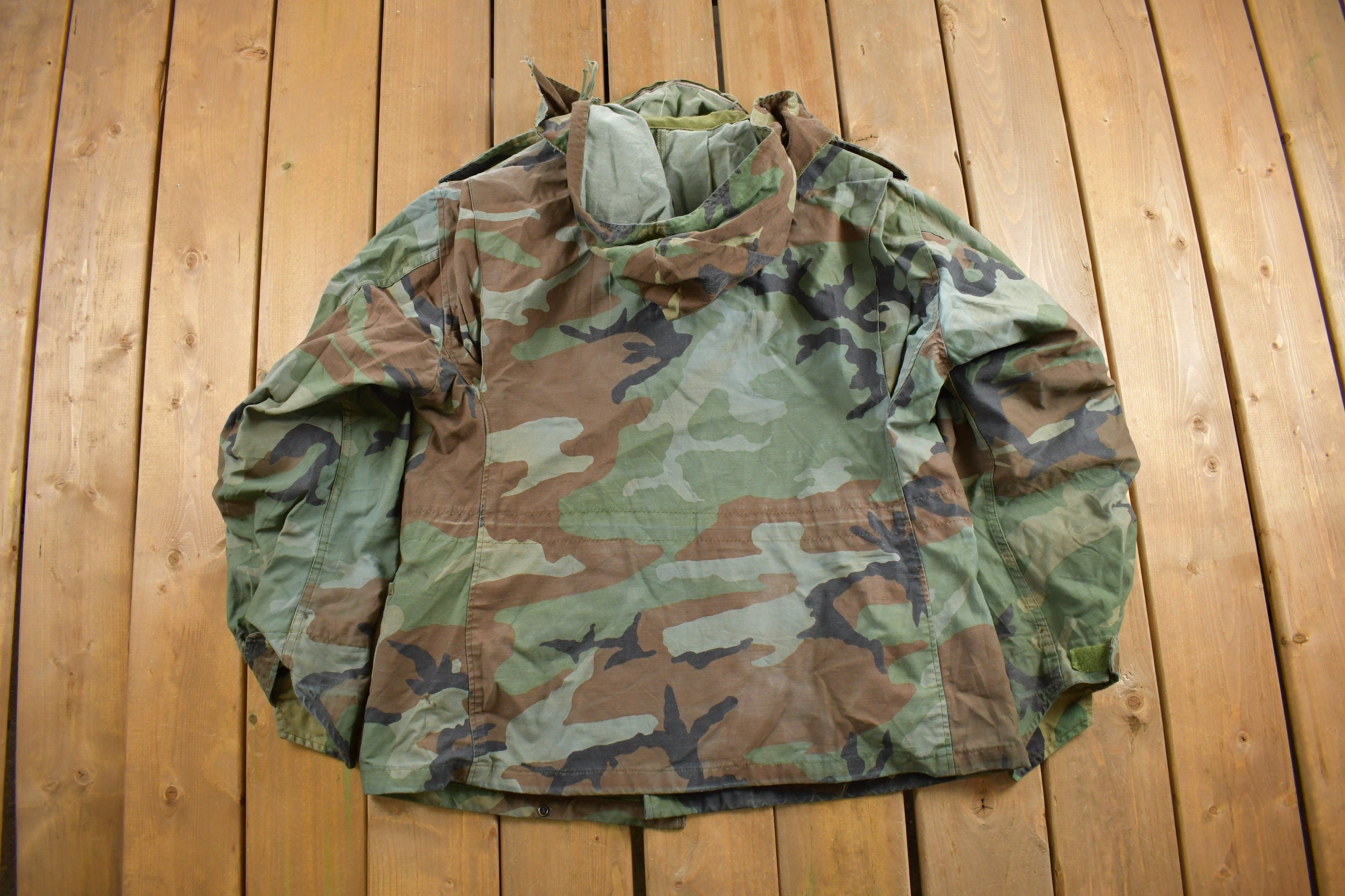 Vintage 1984 Military Woodland Camouflage Cold Weather Field Jacket