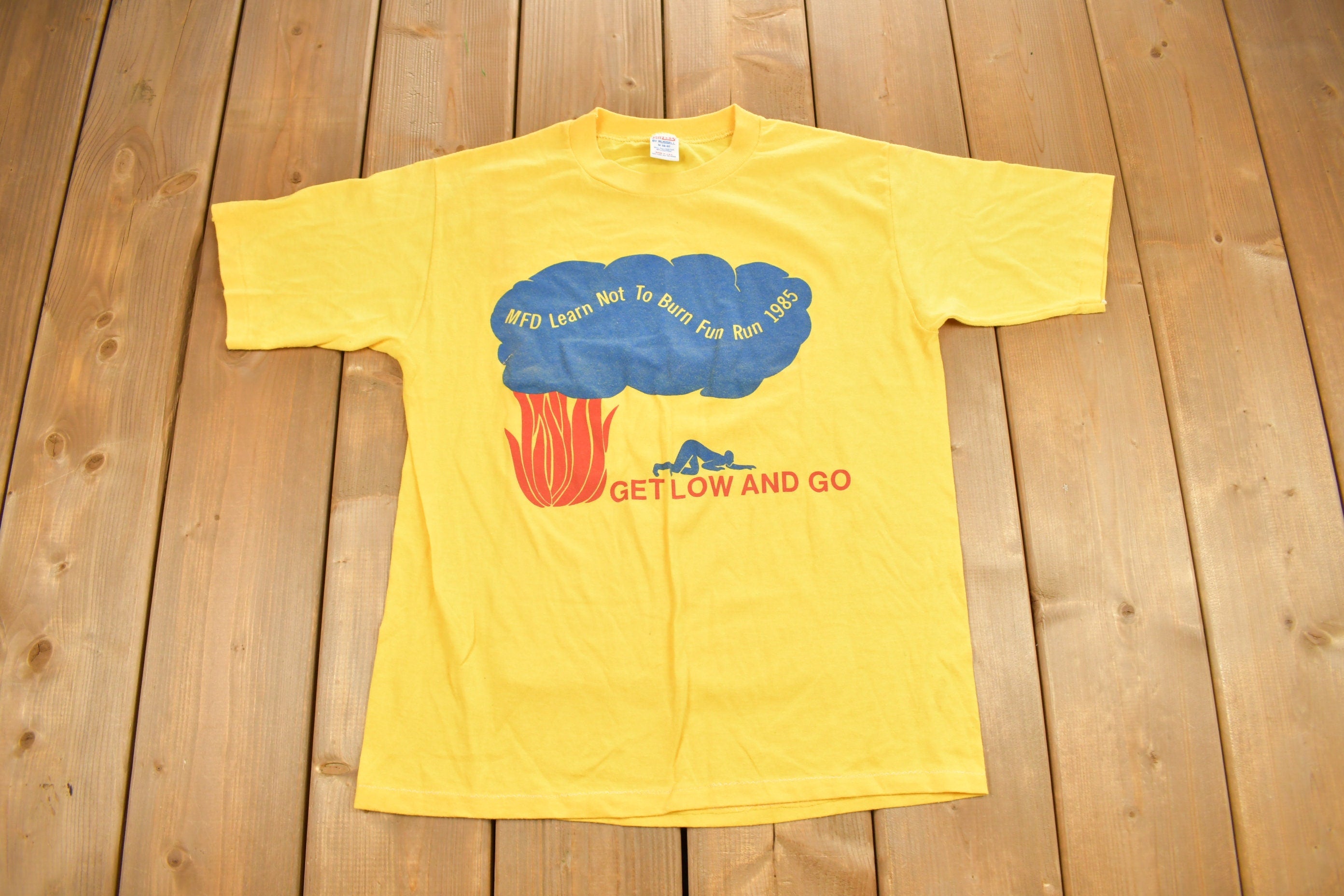 Vintage 1985 MFD Learn Not To Burn Fun Run Graphic T Shirt