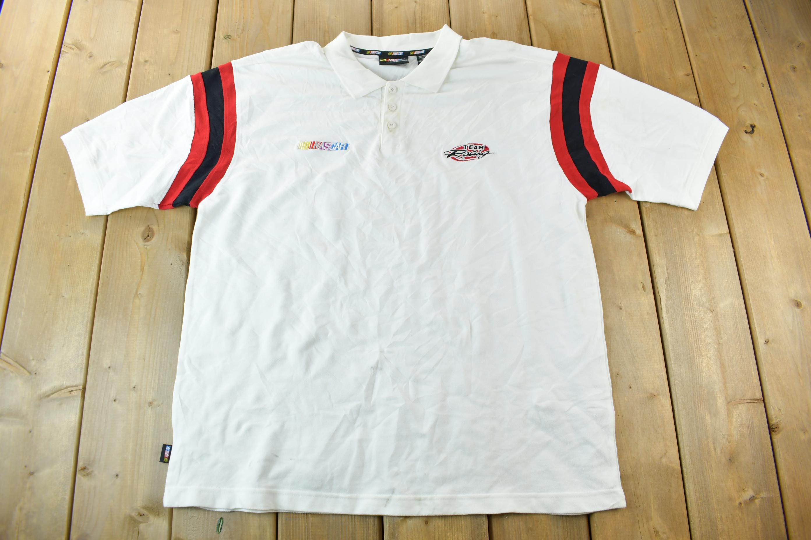 Vintage 1990s NASCAR Racing Team Polo Shirt / 90s / Y2K Style / Streetwear Fashion / Embroidered Patchwork / Racing / Color Block